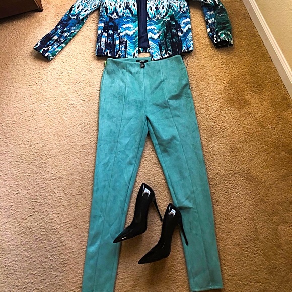 Forever 21 teal suede pants size M - Picture 8 of 9